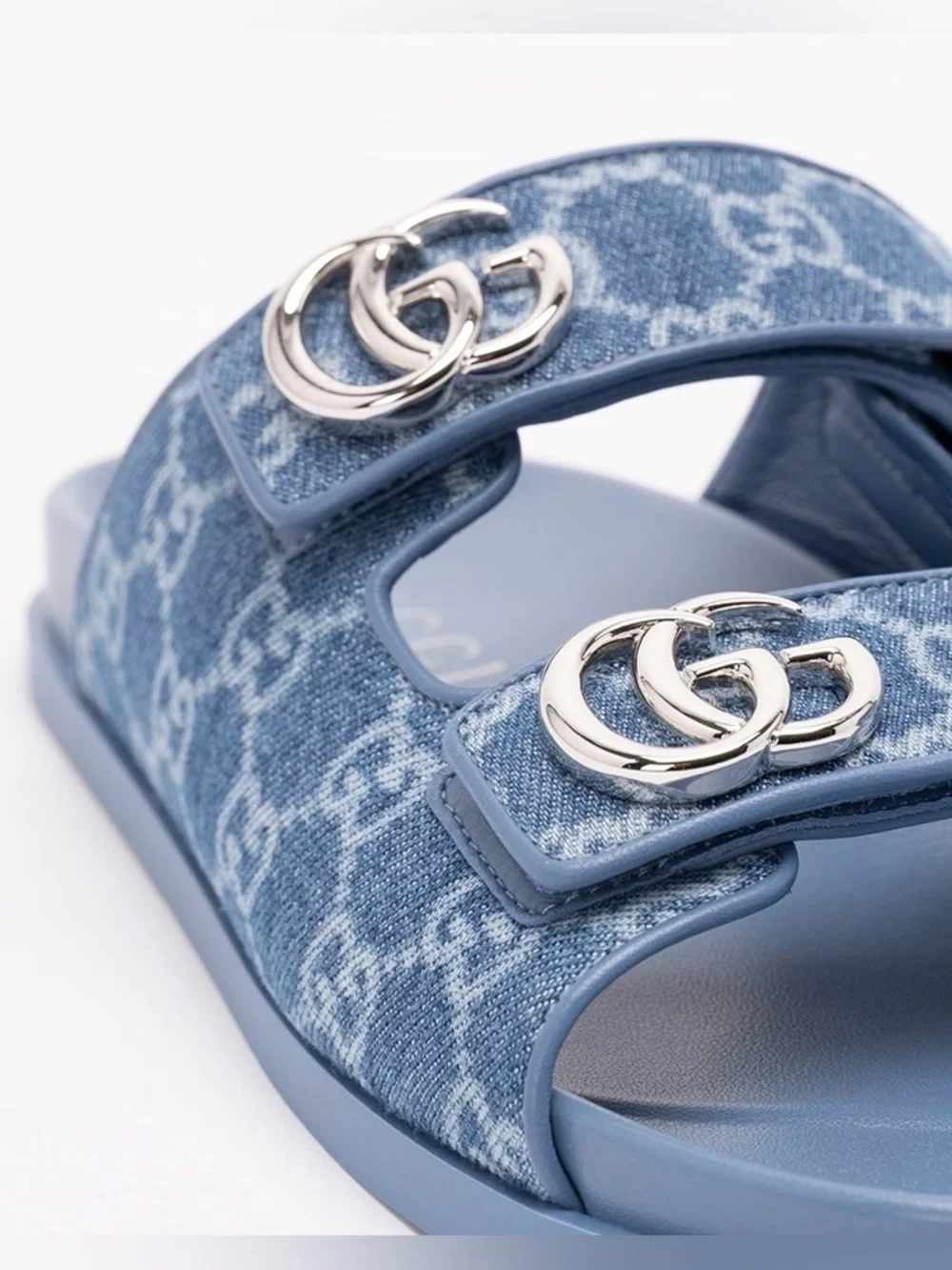 GUCCI GG logo double strap denim slides sandals - Picture 6 of 7